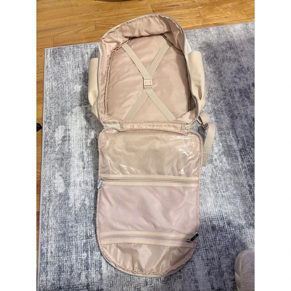 BEIS 'The Backpack' Carry on travel backpack in beige canvas and leather